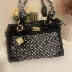 PL Monogram Handbag with Gold Accents