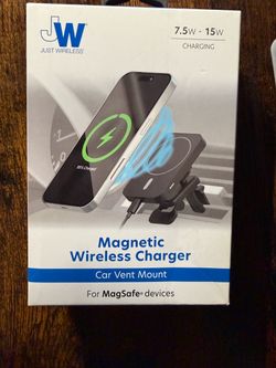 Just Wireless Magnetic Wireless Charger Car Vent Mount Magnetic car vent mount charger provides 7.5W to 15W wireless charging for MagSafe compatible