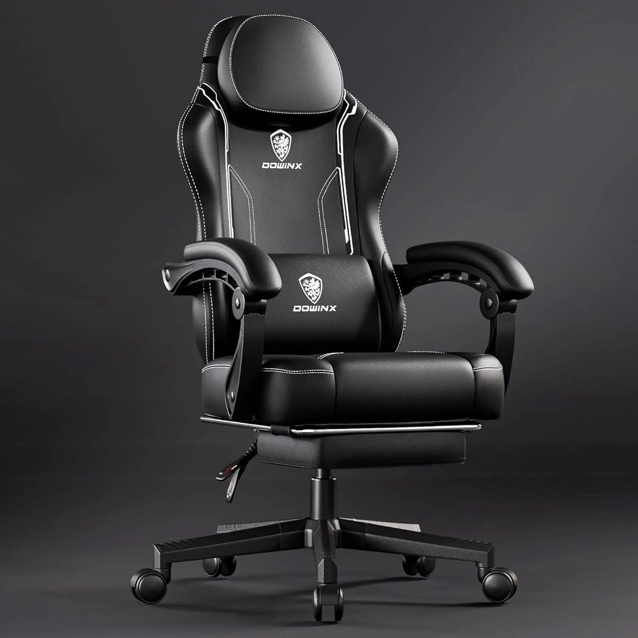 Dowinx Gaming Chair with Pocket Spring Cushion Ergonomic Computer Chair with Massage Lumbar and Footrest for Adults High Back Game Chair Leather for