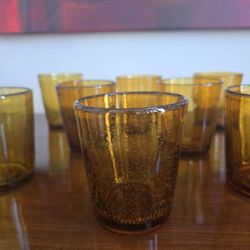 Set of 8 amber hand-blown bubble glass tumblers