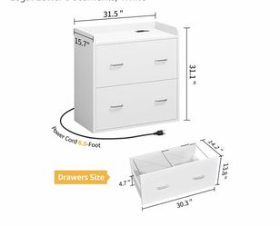 White Filing Cabinet with Built-in USB & Power Outlet