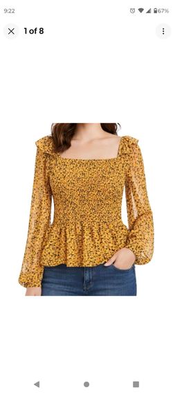 Sam Edelman Women's Yellow square Neck Ruched Top Size Medium NEW