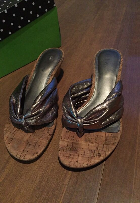 Pewter sandal wedges. 2 inch heel. Women’s size 6. Excellent condition. Worn once for a wedding. $15