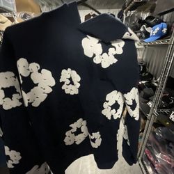 Navy Blue Denim Tear Hoodie