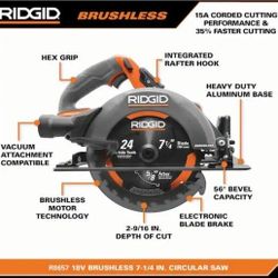RIDGID Circular Saw 18V Brushless Cordless 7-1/4 in.