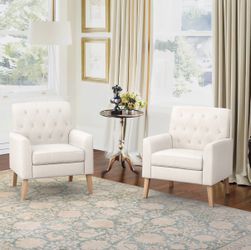 2X Beige fabric accent chairs