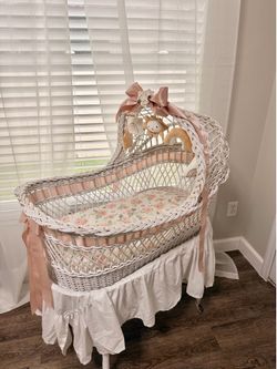 White Wicker Bassinet Vintage