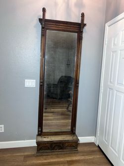🪞 Vintage Carved Wood Full-Length Mirror w/ Ornate Console Base -Late 1800s OBO