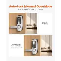 Mechanical Keyless Entry Door Lock, 14 Key Mechanical Door Lock with Keys, Mechanical Keypad Door Lock with Handle, Stainless Steel Waterproof Keyless
