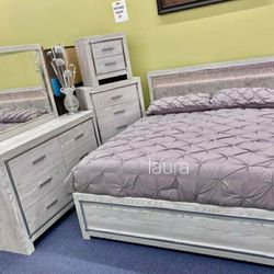 💛New Furnitures > _ free delivery queen or king bed frame dresser mirror nightstand chest  Alt  White Upholstered Bookcase Led Pan BEDROOM  Set