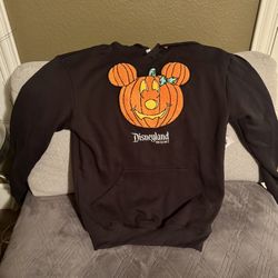 MICKEY PUMPKIN EMBROIDERED CUTE DISNEYLAND RESORT PULL OVER HOODIE BLK COTTON NEW! 2025