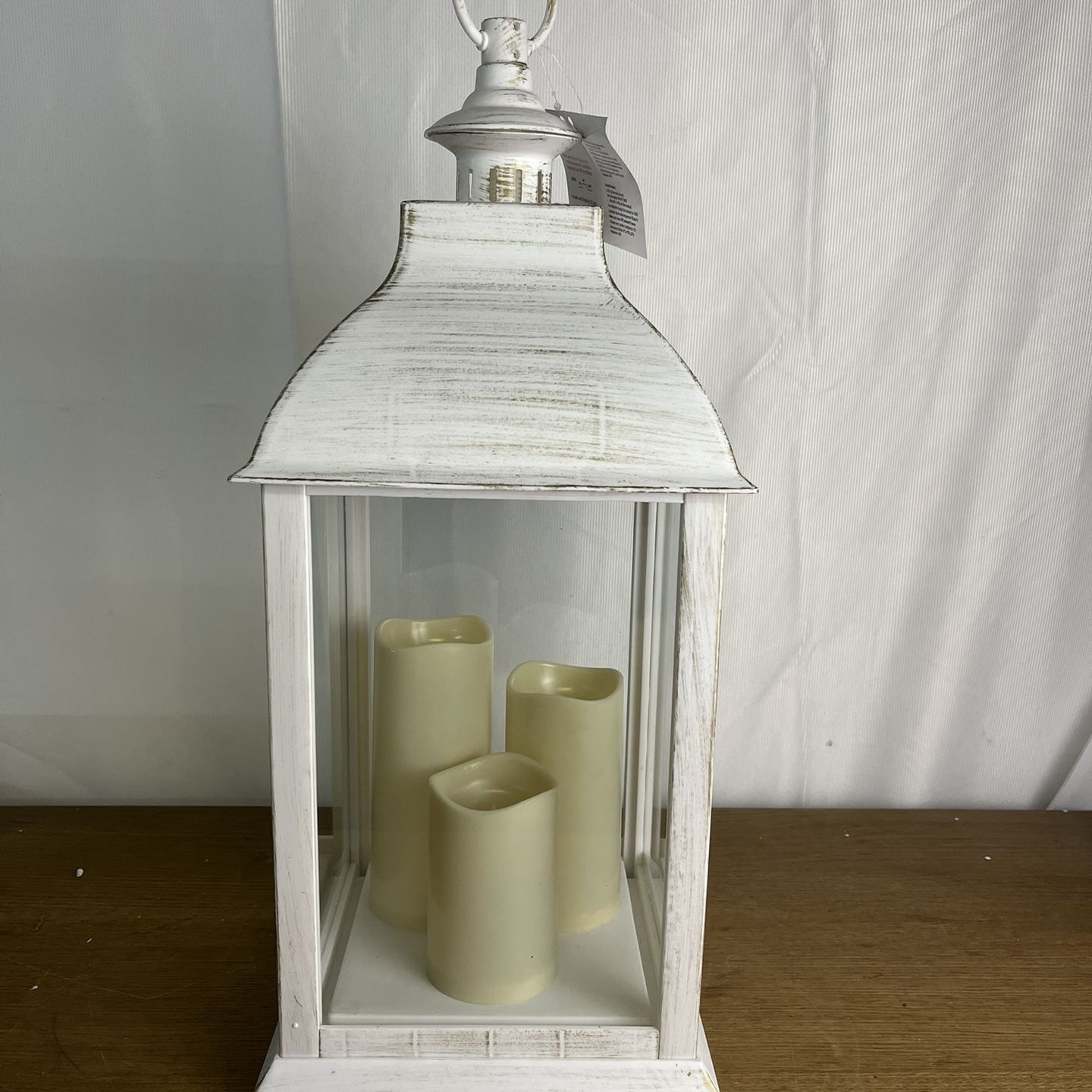 22" Tall Outdoor Battery-Operated Lantern with LED Lights, White