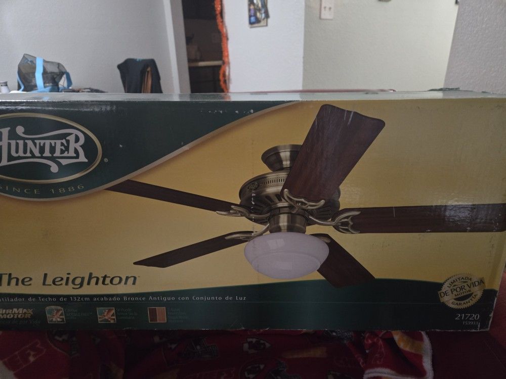 52' Antique Brass Ceiling Fan With Global Light