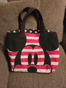 Disney Store Canvas Bag Mickey Mouse & Minnie Mouse on each side 14"x12" 6"D