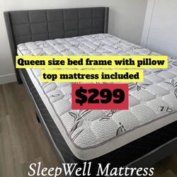 Queen size bed frame with mattress
