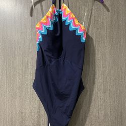 Sunshine 79 NWT Blue With Rainbow Trim One Piece Bathing Suit Size 6