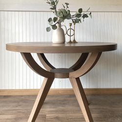 WEST ELM Round Pedestal Wooden Dining Table Driftwood Finish