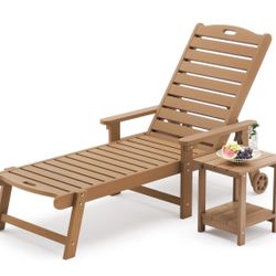 2 Pieces HDPS Adjustable Lounge Chair With Side Table