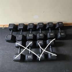 90lb, 95lb, 100lb Metal Hex Dumbbells--