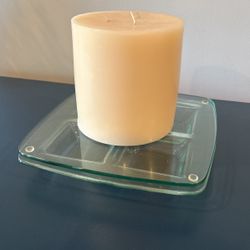 Stratus Candle Trays by PartyLite Unique 2 piece light green glass holder