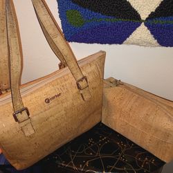 Large Vegan Satchel Purse Corker Brand & XL Cork Toiletry Bag 