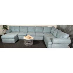 Baby Blue Suede 3 Piece Sectional W/ Lounge