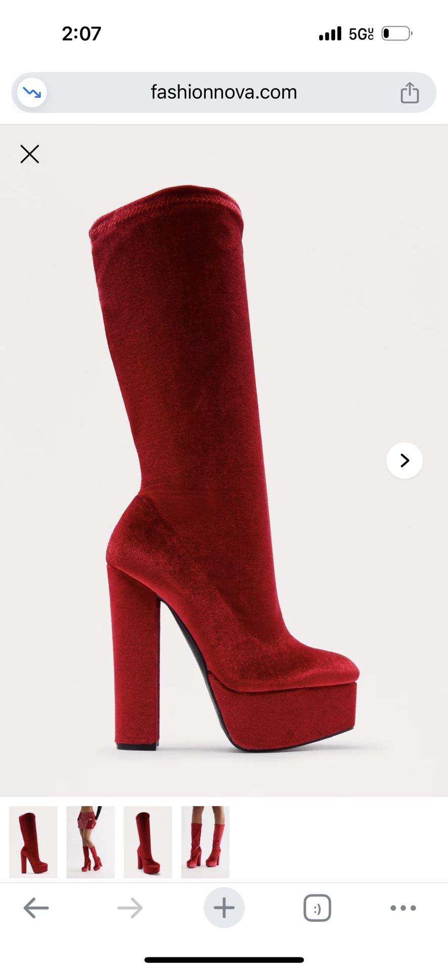 Brand New Fashion Nova Red Velvet Boots
