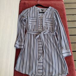 Express blue striped dress with belt and zipper size small petite 
