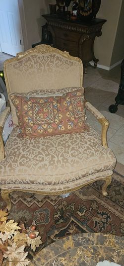 2 Ornate French-Style Carved Wood Accent Chair