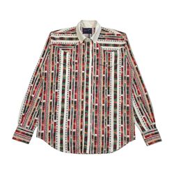WRANGLER X-LONG TAILS BUTTON UP SHIRT LARGE L 16.5 33 TRIBAL PRINT AZTEC SNAP