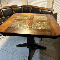 Breakfast Nook Table W/Marble And Bench