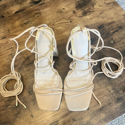 Beige Platform Heels - Ankle Straps