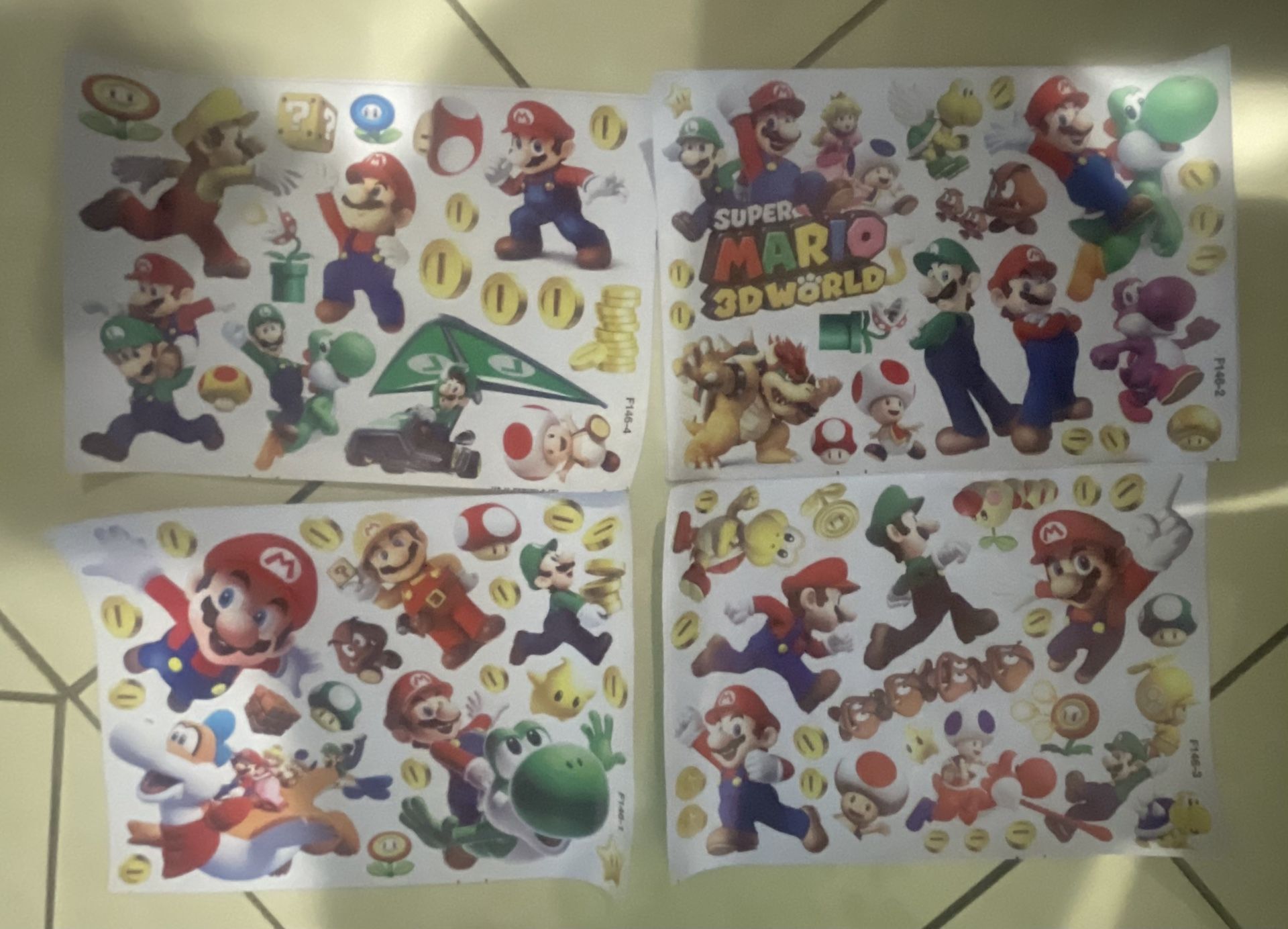 4 Sheets Size: 8”x10” Mario Stickers Vinyl