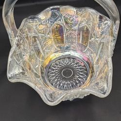 Gorgeous Vintage L.E.Smith Clear Carnival Glass Basket 