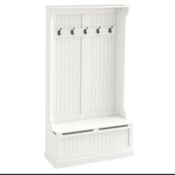 HOMCOM 3-In-1 Entryway Bench with Coat Rack, Hall Tree with Bench and Shoe Storage, 5 Hooks for Hallway

Cream White