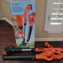 Batt Pwr Black & Decker 20V Lithium String Trimmer and Leaf Blower Combo Kit 2 Batteries NO CHARGER