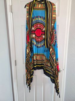 Dashiki Print Open Front Kimono Cardigan