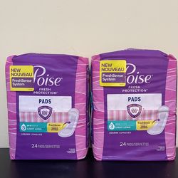 2pack Poise Incontinence Pads for Women, 3 Drop Light Absorbency, Long Length, 24 Count