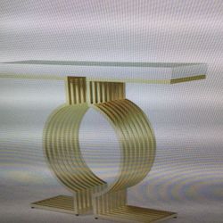MODERN 39.4 NARROW CONSOLE TABLE WITH GEOMETRIC METAL BASE  FAUX MARBLE  LOOK  WHITE/GRAY TOP  AND GOLD BASE COLOR. 
