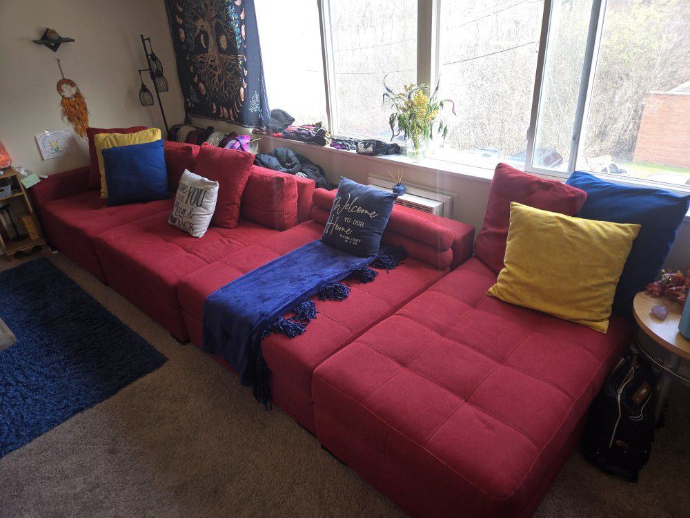 5 PC. RED SECTIONAL with 2 FREE TV STANDS