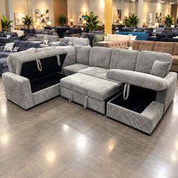 Corduroy Sectional Sofa with pull out bed