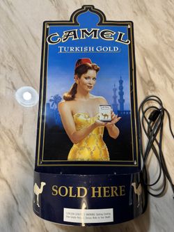 Camel Turkish Gold Cigarettes Sold Here Metal Tin Light Up Sign 100% Working