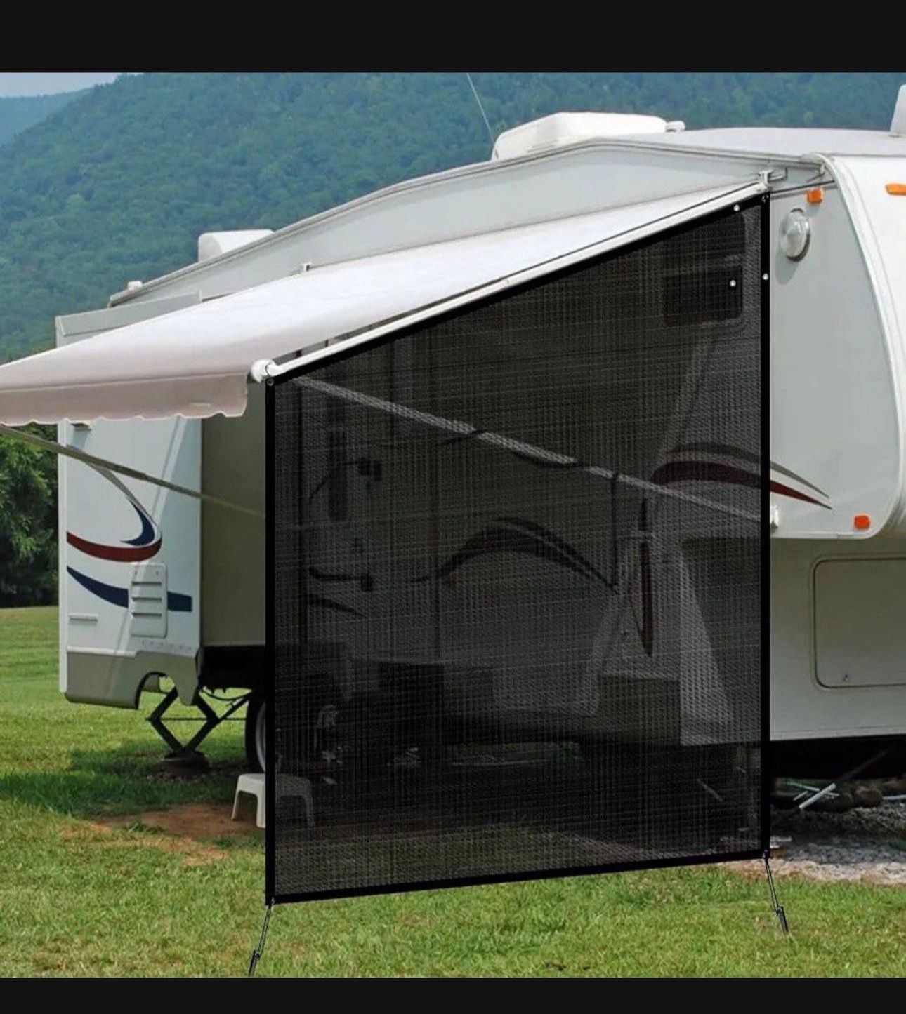 NAIMORUI RV Awning Side Shade, 9'X7' RV Awning Side Shade Screen, Camper Sunshade Complete Kits Motorhome Trailer UV Blocker, Black