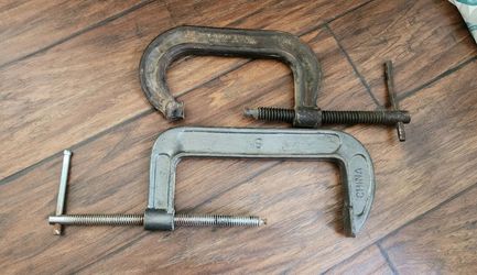 Pair of Heavy Duty C-Clamps – 6" USA Forged Steel & 8" Cast Clamp