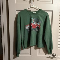 Women’s Cropped Ford Christmas Sweatshirt Truck with Christmas Tree Size Small