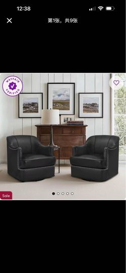 Black Leather Swivel Accent Chairs – Set of 2