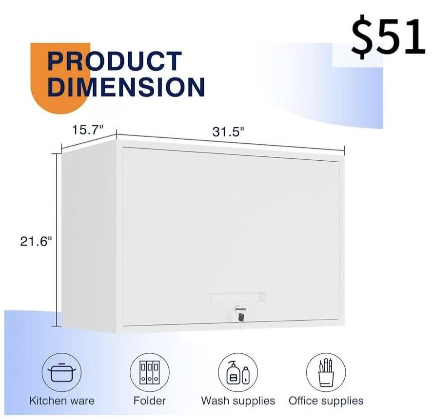 😀 Yizosh Metal Wall Cabinet with Doors and Shelves, Floating Storage Unit for Garage or Basement (White, 21.6" H)