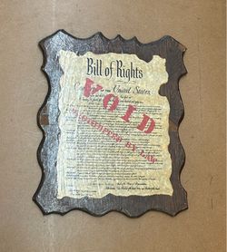 Vintage BILL OF RIGHTS “VOID” Prohibited by Law WOODEN Plaque •SIGN Humorous AMERICANA Decor 👀 (Please read description)