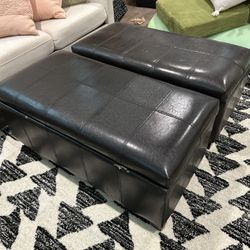 Set of 4 Black Faux Leather Storage Ottomans 