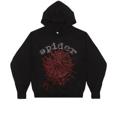Black and red rinestone sp5der hoodie size small